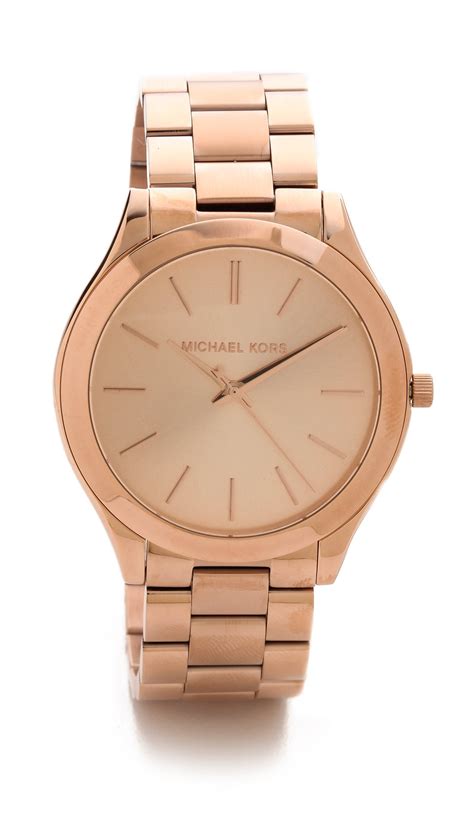 michael kors slim runway watch rose gold leather|Michael Kors women's runway watch.